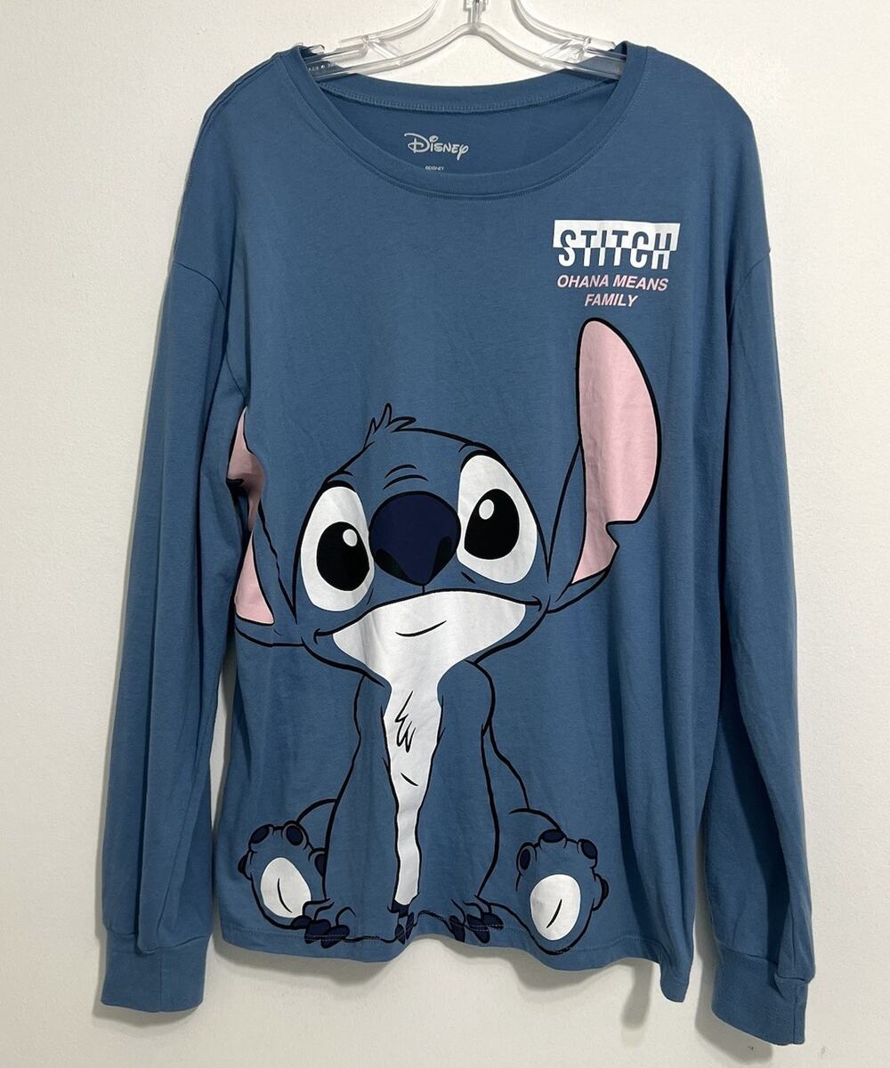 Disney Stitch Long Sleeve Shirt XL 15-17 Blue Ohana Means Family Graphic Tee